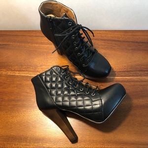Qupid Lace-up Platform Ankle Booties